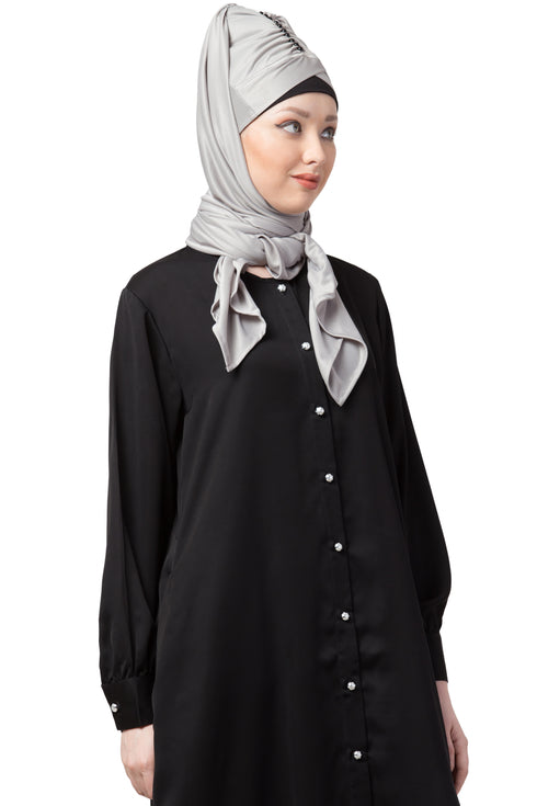 Grey Embroidered Polyester Hijab