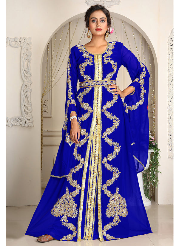 Blue designer hand beaded moroccan party wedding kaftan