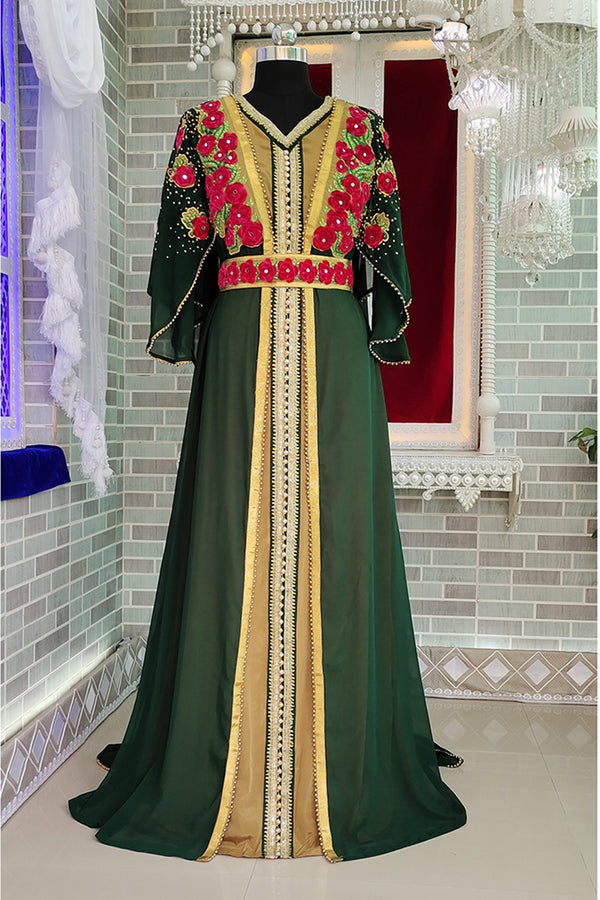 Dark green israelite takchita fancy embroidery moroccan kaftan