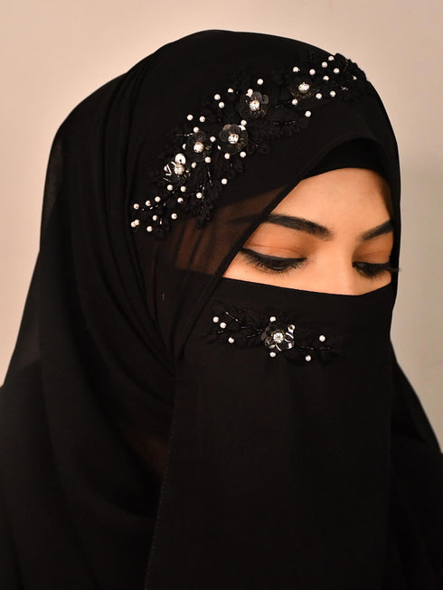 wrap my hijab luxury black handcrafted wedding hijab