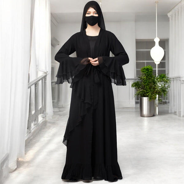 Three pieces set - inner abaya with a designer shrug and stole hijab.