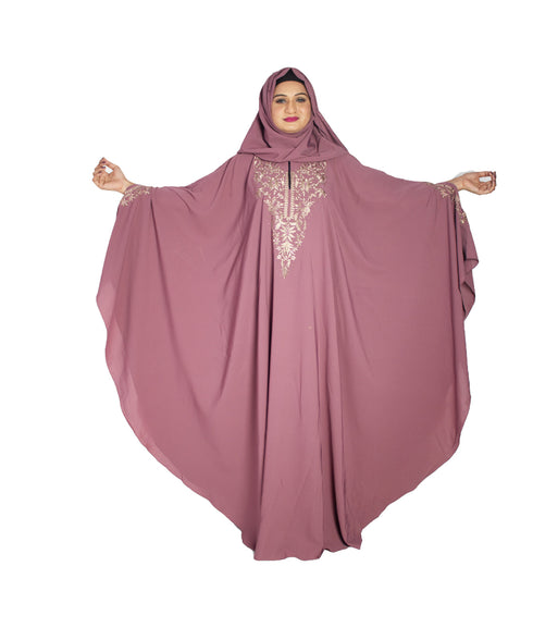 Pink embroidered crepe abaya