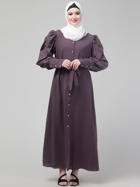 Dusty Purple Abaya long cuff sleeve with hijab
