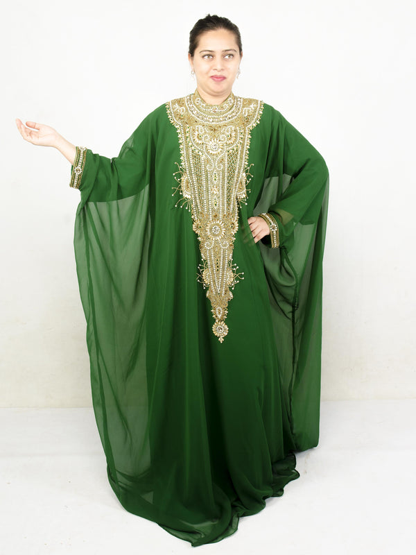 Dark green embroidered georgette islamic kaftans