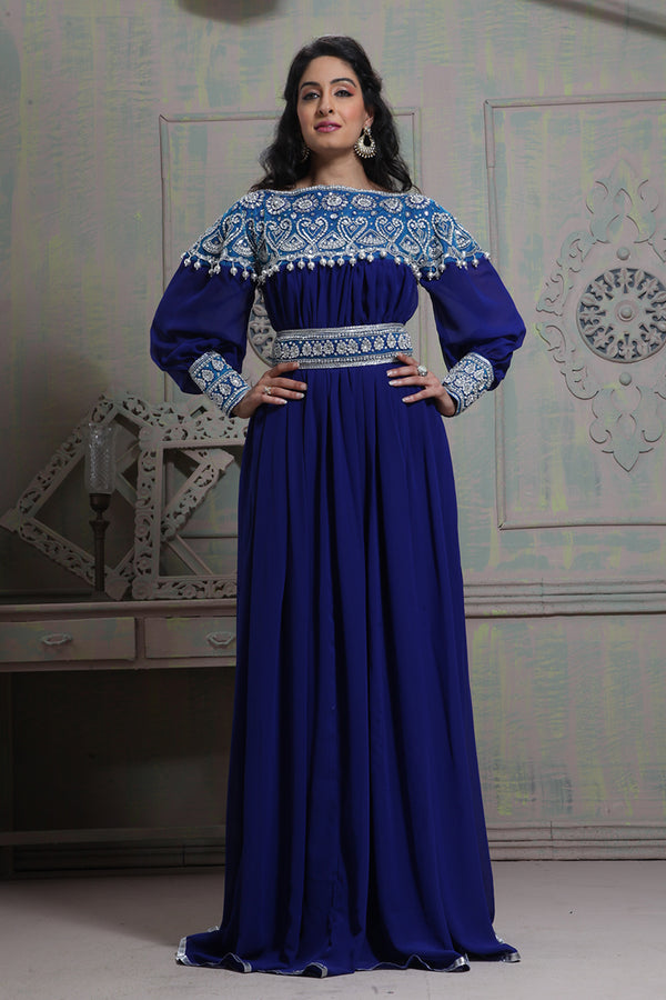 Tantalizing blue maxi full sleeve kaftan