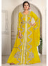 Yellow designer hand beaded moroccan party wedding kaftan