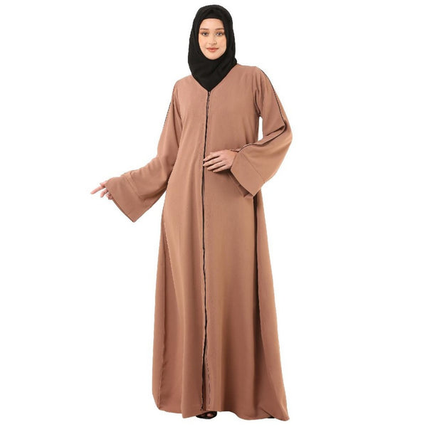 Beige front open premium cey fabric abaya