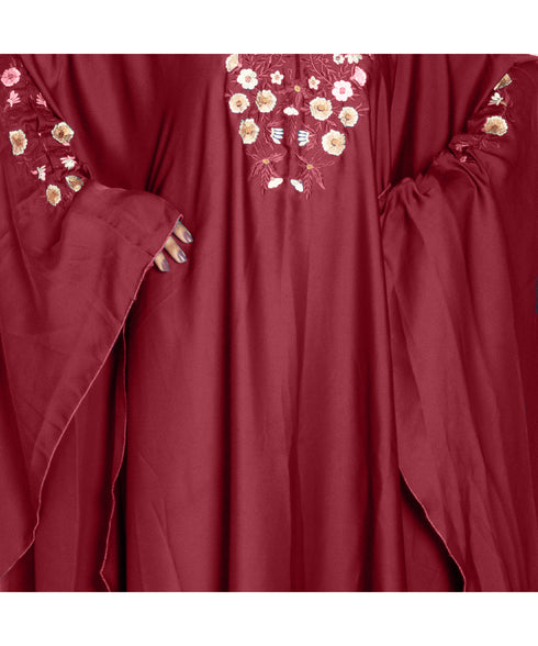Maroon embroidered art silk abaya