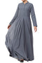 Grey modest abaya dress in fine georgette fabric with full lining and buttons on yoke