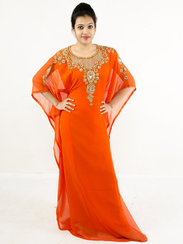 Orange embroidered georgette islamic kaftan