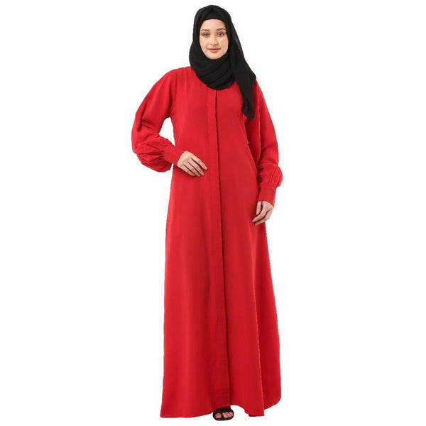 Red casual front open abaya