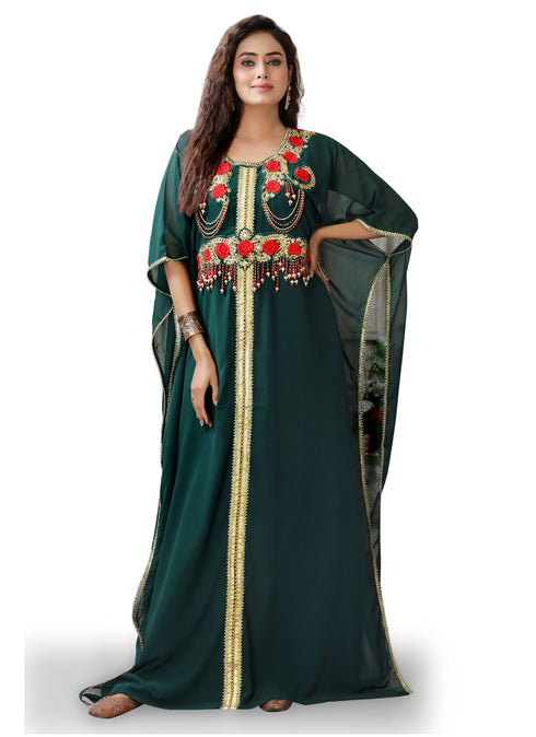 Dark green color israeli woman kaftan