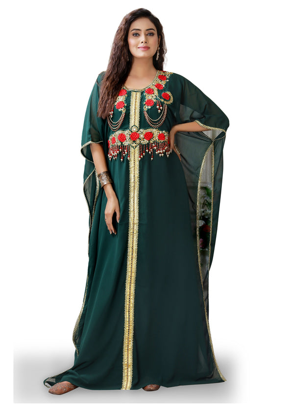 Dark green color israeli woman kaftan
