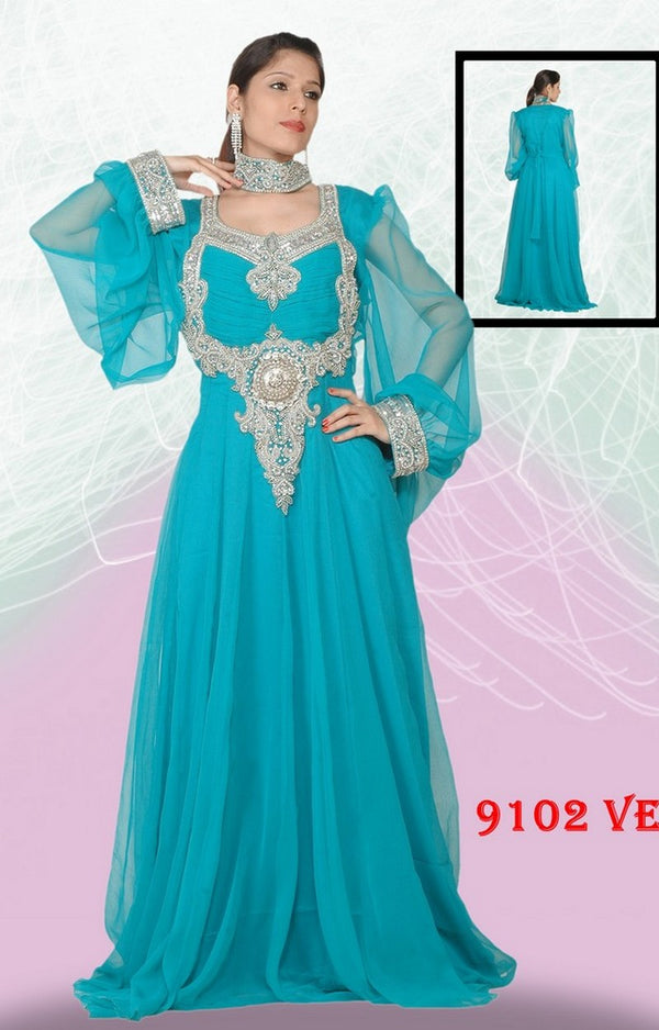 Aqua Blue Georgette Stone Work Kaftan