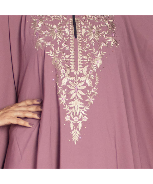 Pink embroidered crepe abaya