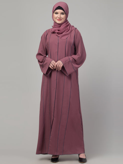 Mauve contrast detailing abaya with hijab