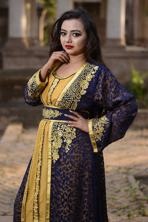 Blue and gold designer wedding kaftan