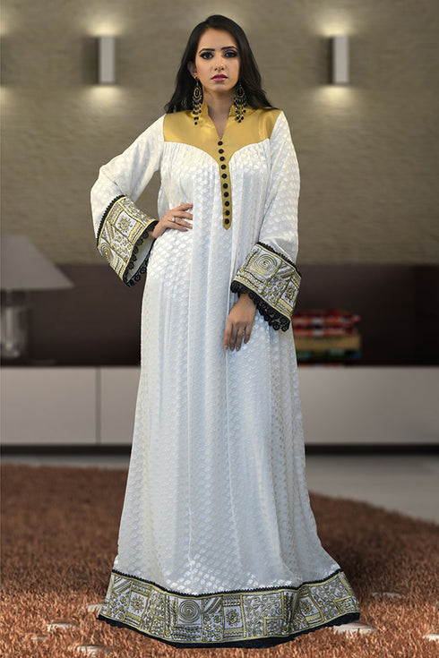 Off white thread work Abaya