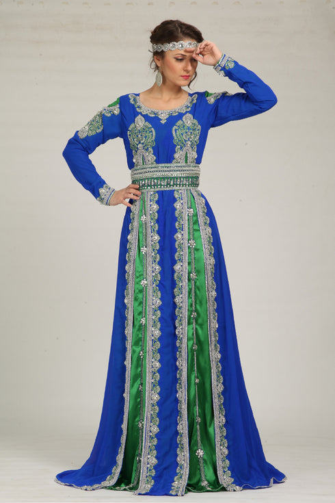 Contemporary smart blue and green moroccan kaftan