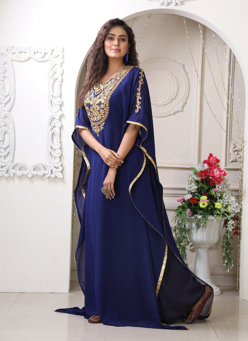 Dark blue color artisan handmade kaftan