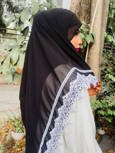 Black ready to wear | instant hijab with lace