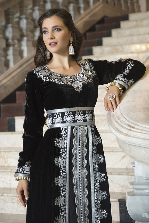 Kaftan thread work black arabic evening dress