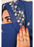 Blue luxury bridal wedding wear hijab scarf with handwork naqab