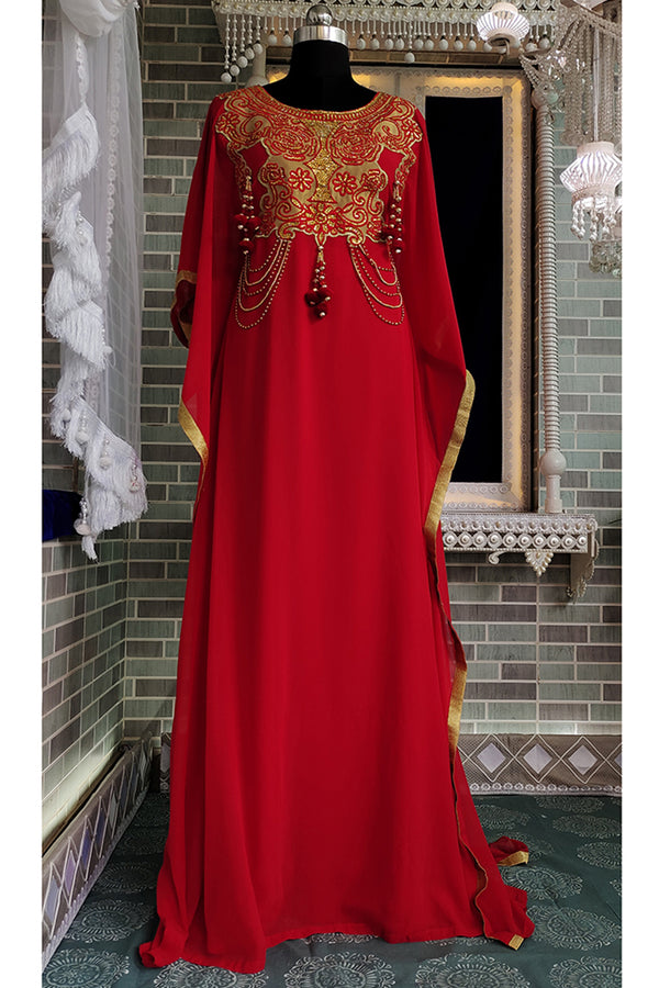 Red islamic modern embroidery kaftan