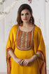 Hand beaded party wear golden yellow kaftan dress