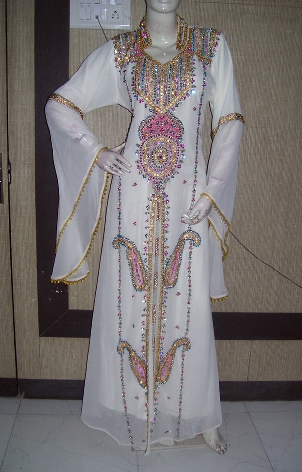 White embroidered georgette islamic-kaftans
