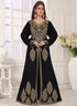 Black embroidered georgette islamic-kaftans with hijab