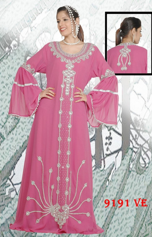 Light-pink embroidered georgette islamic-kaftans