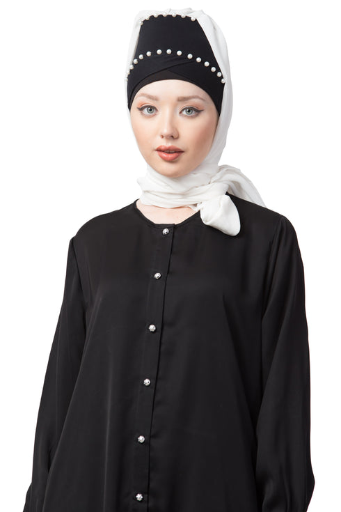 White Embroidered Polyester Hijab