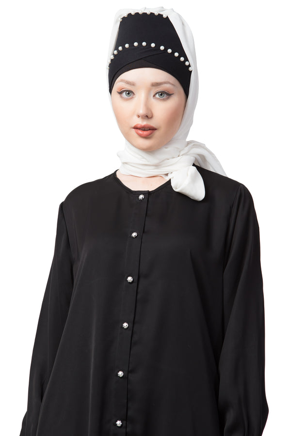 White Embroidered Polyester Hijab