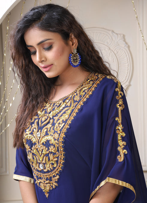 Dark blue color artisan handmade kaftan