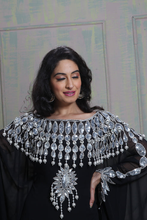 Fancy black georgette islamic wedding kaftan
