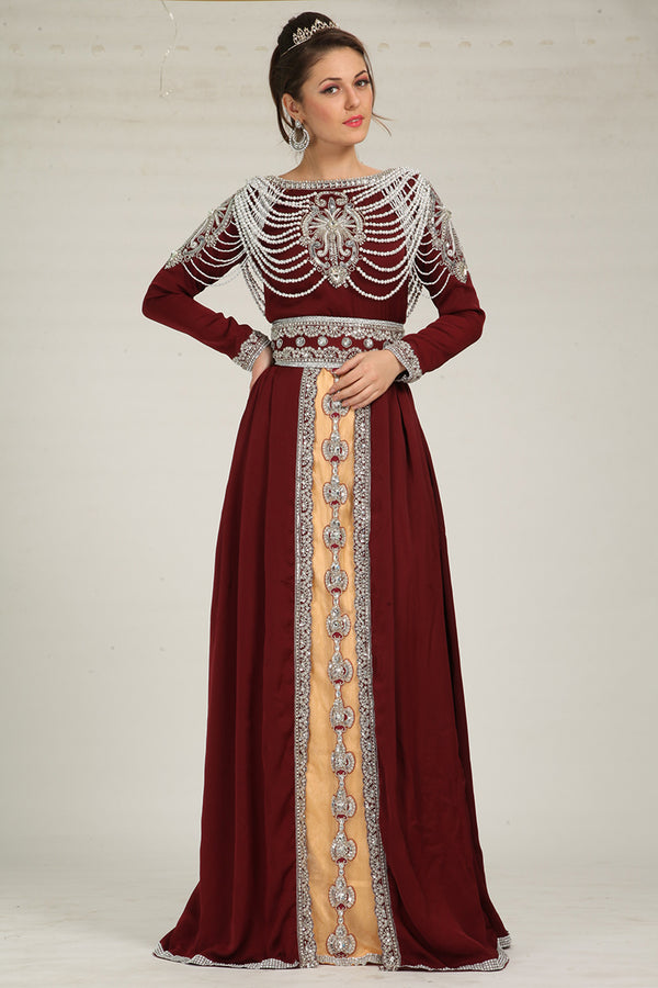 Maroon and beige exclusive kaftans designer dress