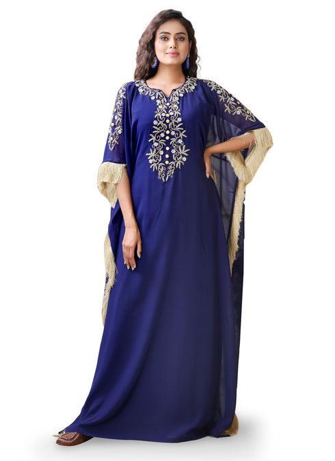 Dark blue color partywear embroidered kaftan