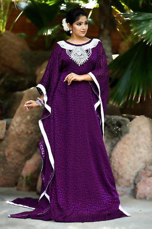 Violet Crepe Embroidered Stone Work Kaftan