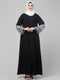 Elegant Black Front Zip Abaya with Patterned Bell Sleeves