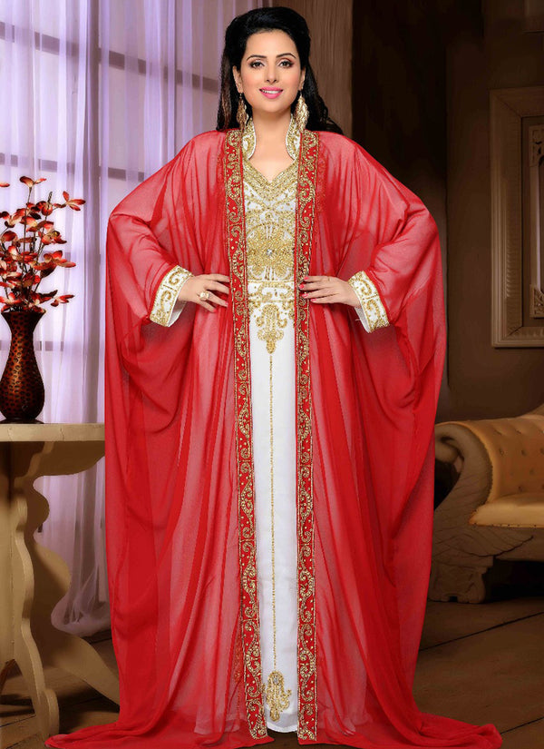 Maroon embroidered georgette islamic kaftan