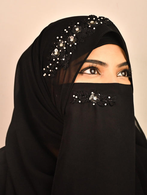 wrap my hijab luxury black handcrafted wedding hijab