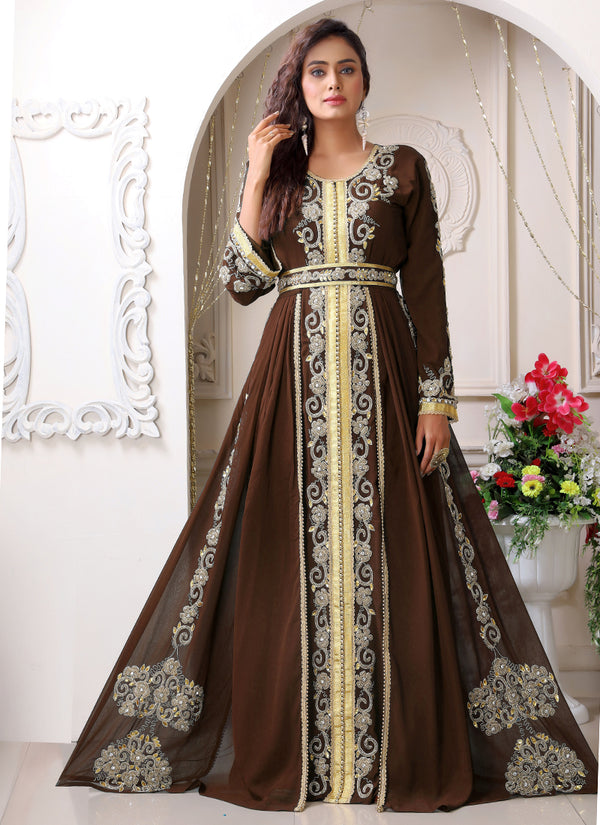 Brown Georgette Stone Work Kaftan for Women