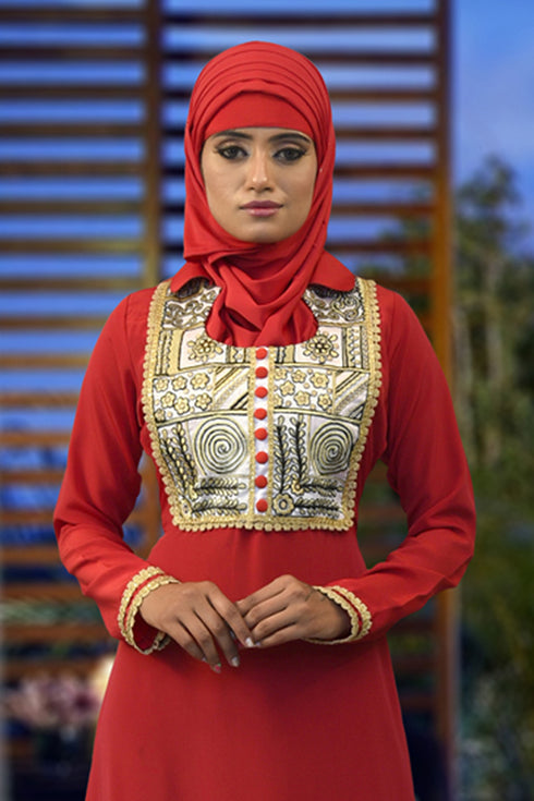 Red embroidered Abaya