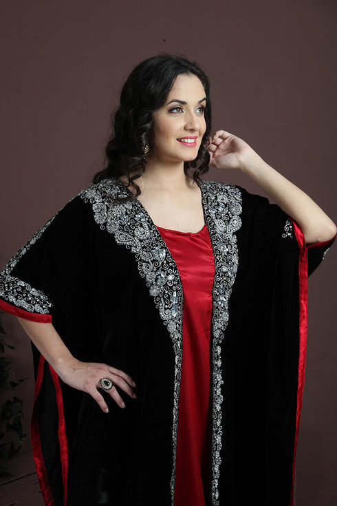 Graceful black and maroon embroidered arabian kaftan