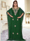 Green embroidered georgette islamic-kaftans With Sun-proof hijab.