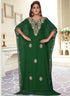 Green embroidered georgette islamic-kaftans With Sun-proof hijab.