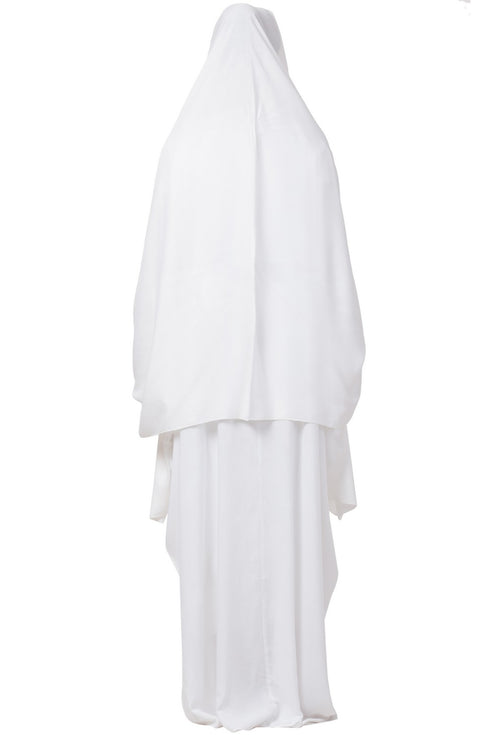 White two pieces set of white kaftan abaya and irani chadar in rayon fabric