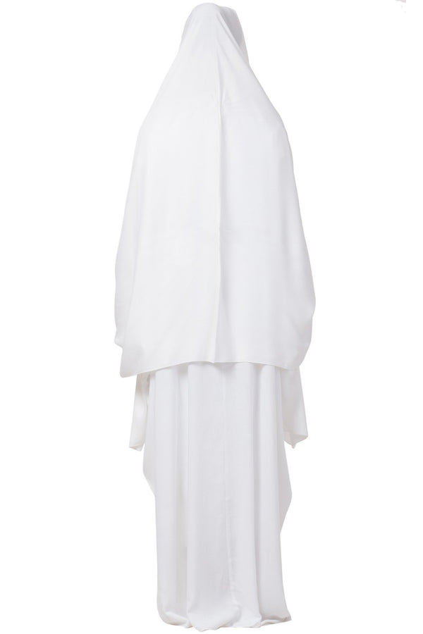 White two pieces set of white kaftan abaya and irani chadar in rayon fabric