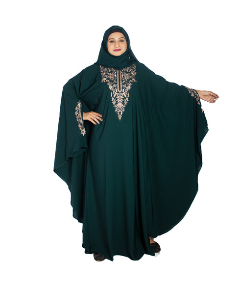 Green embroidered crepe abaya- Free size